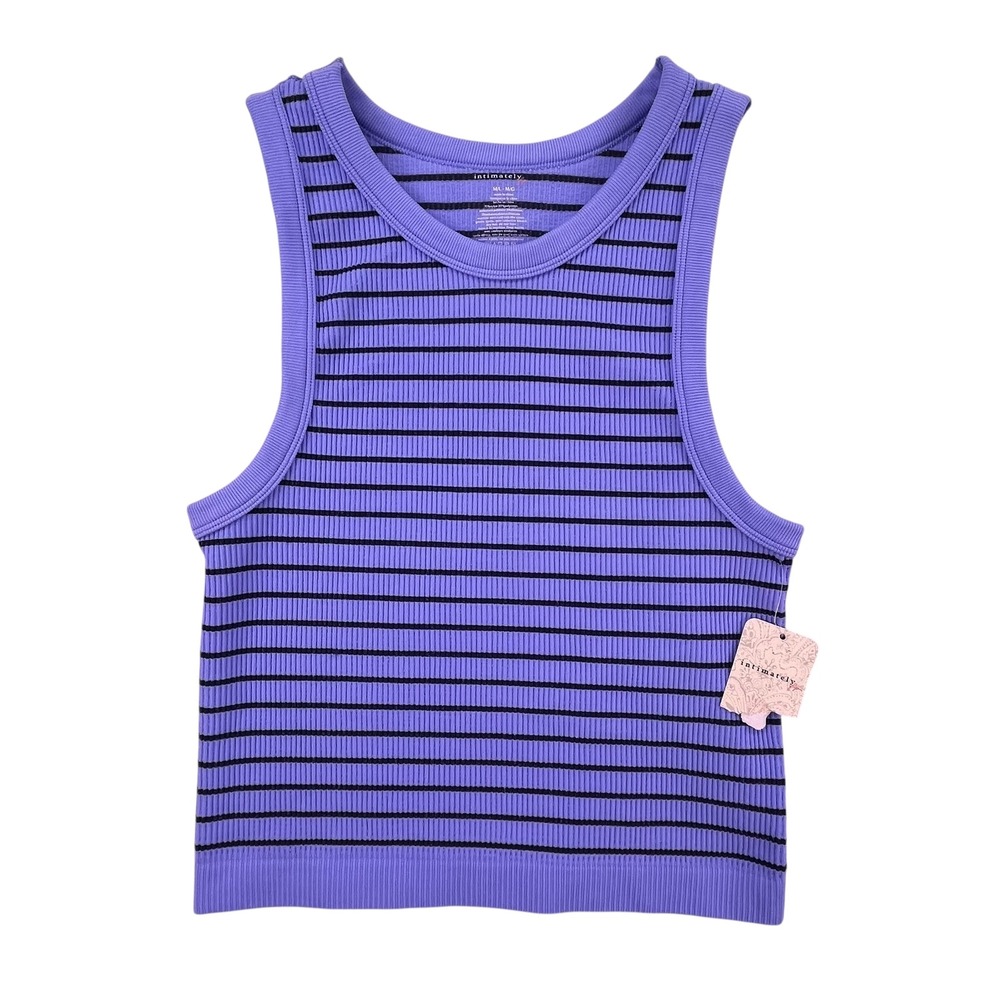 Intimately Free People Striped Ribbed Tank Top Purple Black M/L YM2TP060 NEW